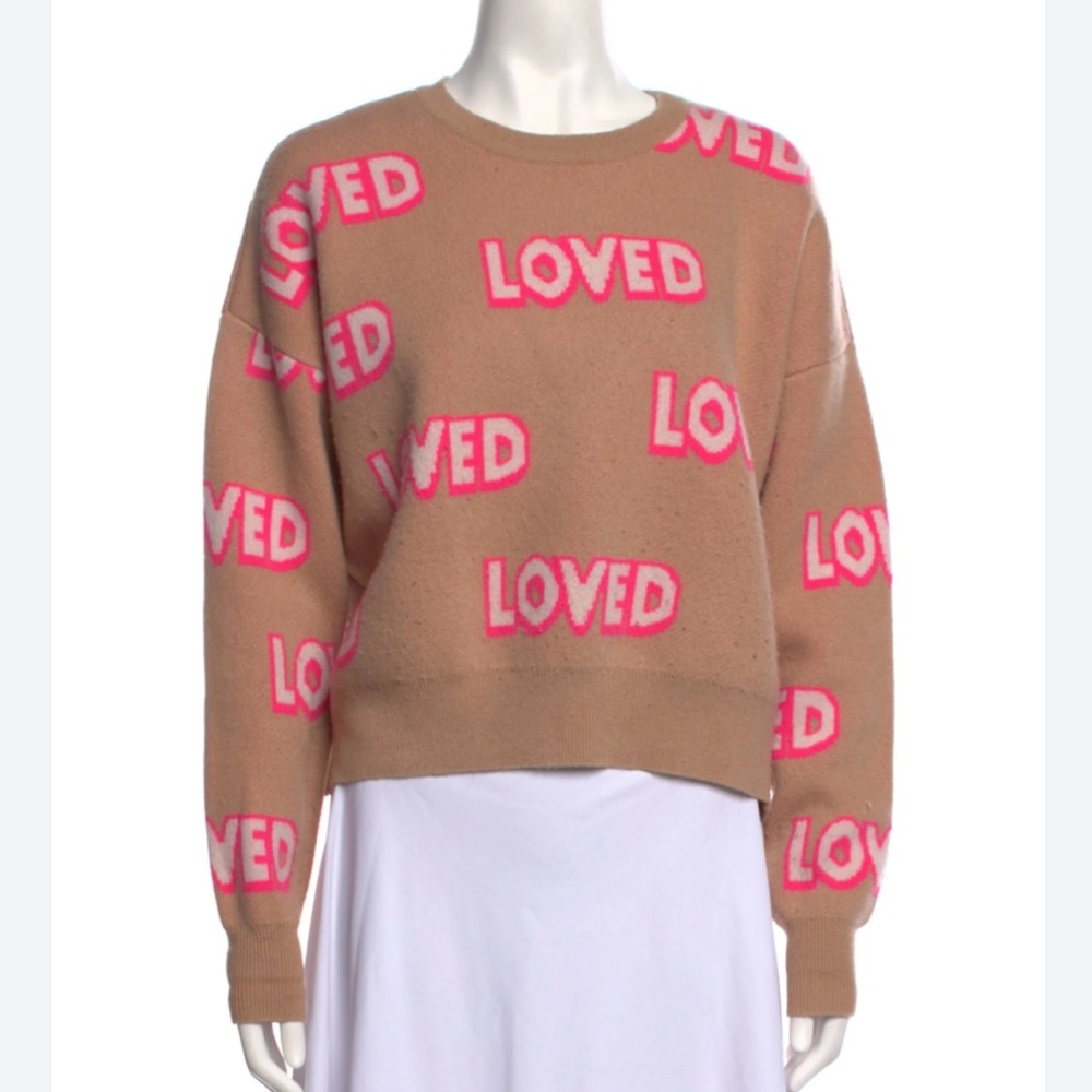 Kerri Rosenthal Cashmere Graphic Sweater - Tan and Pink Large